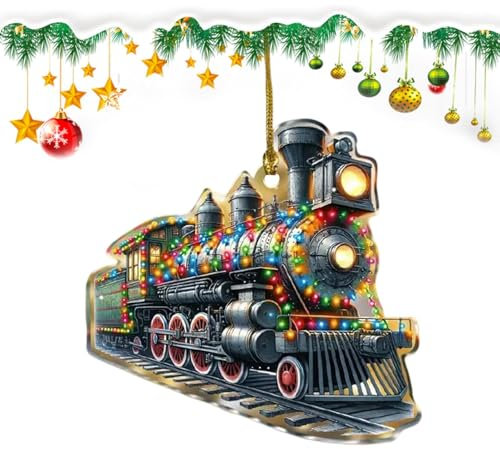 Baum-Zug-Ornamente – Weihnachtsbaumschmuck | Acryl 2D Festliche Lokomotive Ornament | Weihnachtsschmuck Baumschmuck | Festliche Lokomotive Ornament für Außen und Innen
