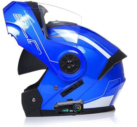 ZHTBATE Klapphelm Mit Bluetooth, Integriert Motorradhelm, ECE Zertifiziert Integralhelm Mit Doppelvisier, Mit Eingebautem Mikrofon Für Automatische Reaktion, Für Erwachsene Frauen Männer