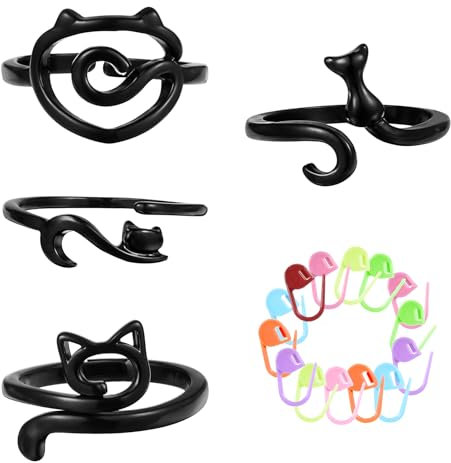 Tyqour 4 Stück Häkelringe Strickring Finger Häkelring für Finger Häkeln Crochet Ring Häkel Metall Verstellbare Häkelring Strick Häkel Zubehör für Frauen Mädchen Häkelliebhaber