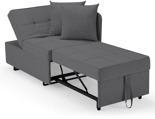 EROMMY Schlafsessel mit bettfunktion,3-IN-1Schlafsofa ausziehbar Klappsofa,verstellbares einarmiges Schlafsessel mit Bettkasten für Whonzimmer kleine Räume (Dunkelgrau)