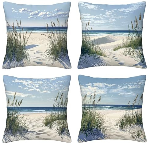 Outdoor Kissenbezug 35x35 Sommer Outdoor Kissenbezüge Wasserdicht Leinen Zierkissenbezug Strand Dekorativ Sofakissen Wetterfeste Kissenhülle Dekokissenbezug für Sofa Couch Zimmer Garten Balkon B-25