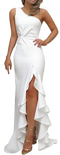 Robe De Cocktail Femme Une Épaule- Robe Sexy Slim De Cérémonie pour Ronde Asymétrique Fendue Plissée Couleur Unie Chic Et Elégant Tendance Volants Fluide Tempérament Comfortable Dress