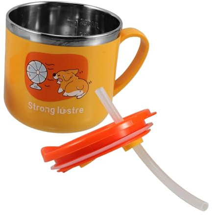 YARNOW Taza de leche para vaso con pajita biberón aislado tazas para pequeños con pajita vaso de taza de bebé de Acero inoxidable Yellow