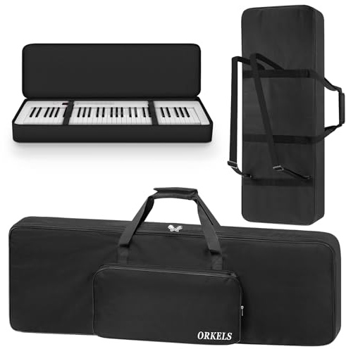 ORKELS 76-Key Keyboard Case, Full 10mm Padded Electric Piano Keyboard Gig Bag Backpack, with Large Accessory Pocket, 47.2''x18.9''x6.1''
