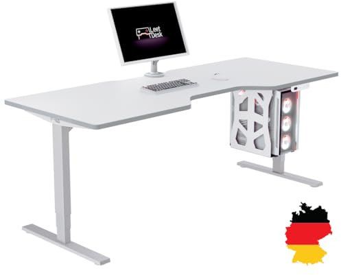 LeetDesk Tavolo Pro Gaming in bianco bianco - Scrivania elettrica regolabile in altezza - scrivania per computer - Ergonomico - Minimalista - 200 x 80 cm - pozzetto