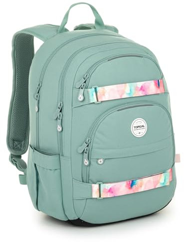 TOPGAL VIKI Schulrucksack ab der 5. Klasse (ca. 145 cm), ergonomisch mit gepresster Schaumrückwand, wasserabweisend & leicht, 25 L Schulranzen mit Brustgurt, Rucksack mit Laptopfach. (Minze)