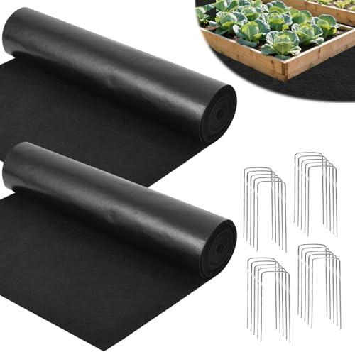 CIEOVO Mulchmatte aus recyceltem Filz, 60 x 20 cm, wiederverwendbar, für Gehwege, Mulch, Wege, langlebige Landschaftsgestaltungsmatte mit 20 Erdspießen, für Pflanzen, Gemüse, Blumengarten
