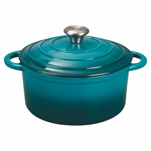 Galileo Les Cocottes SìChef 20 cm Cast Iron Enamelled Induction Teal Casserole Dish with Lid