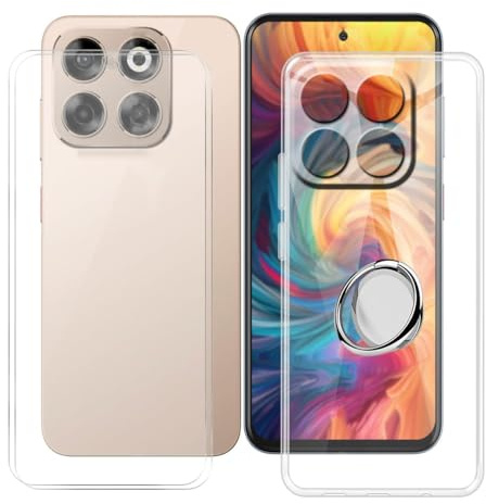 BUNALFaa Hülle für ZTE Axon 70 (6.70) Handyhülle + Displayschutz(2 Sätze),Hülle Transparent rutschfeste Schale Schutzhülle mit Handy Ring Handyhalter Fingerhalter 360°