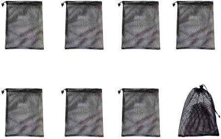 CAASFOOY Lot de 8 sacs en maille pour filtre de pompe - Avec cordon de serrage - 30 x 40 cm - Noir