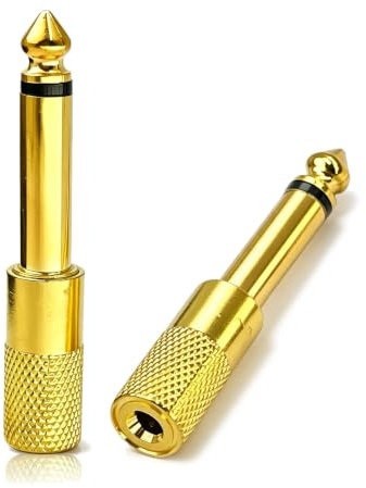 SEYUGOPTI 1/4 Mono Stecker auf 1/8 Stereo Buchse Audio Adapter | 6,35mm TS auf 3,5mm TRS, Vergoldeter Klinkenadapter für Gitarrenverstärker, Kopfhörer & E-Gitarren, Golden, 2er-Pack