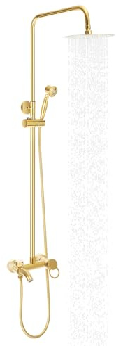 Colonna doccia dorata, colonna doccia in ottone retrò, sistema di doccia con 20 cm, testa di doccia regolabile, altezza 80-117 cm, girevole a 360 gradi, miscelatore doccia
