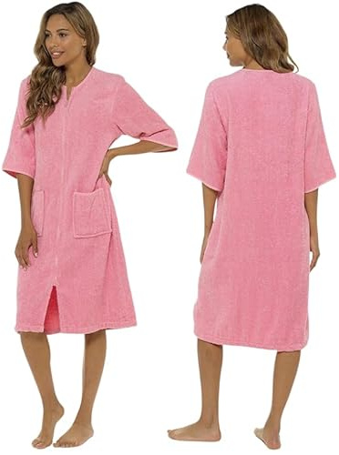 Stylo Online Ladies Cotton Bathrobe – 100% Terry Towelling Zip-Up Dressing Gown, Soft Absorbent Spa Robe for Women – UK Sizes 8/10 to 20/22
