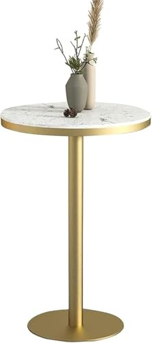 Bistrotisch, rund, Marmorplatte mit goldfarbenem Metallsockel, für Küche, Restaurant, Büro und Café