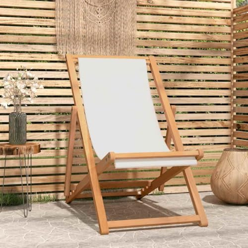 Tonture Teak Liegestuhl, 56x105x96 cm, Creme, klappbar, 3-Fach verstellbar, für Garten, Strand, Balkon, Terrasse, wetterfestes Outdoor-Möbel