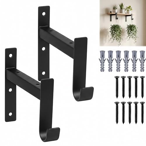 2 Pcs Soporte Estanteria Pared, Soportes para Estantes de Pared, Escuadras para Estanterias, Escuadras Metalicas Negros, Soportes Estantes de 90 Grados con Ganchos para Oficina Casa Estante(155mm)