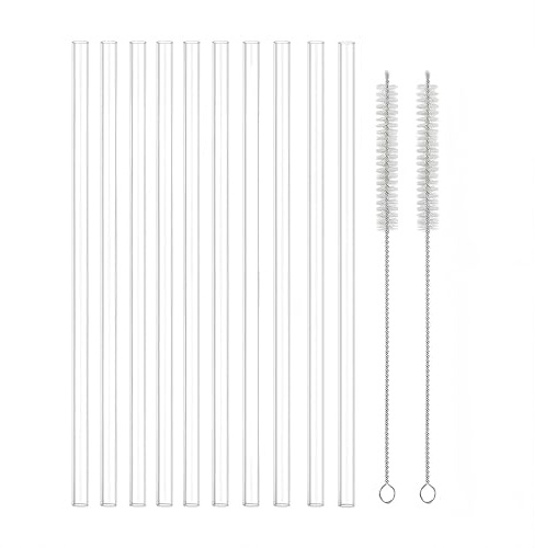 10PCS Replacement Straws with 2 Cleaning Brushes - 30cm Reusable Plastic Straws - Compatible with Stanley 30oz 40oz Tumbler Cups