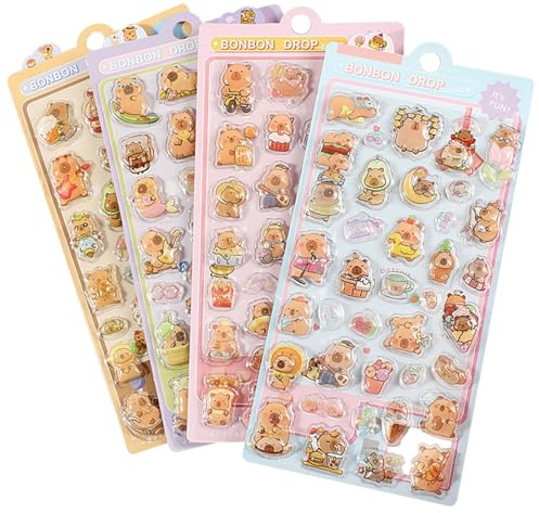 UJBVCX 120 Stück Mini Aufkleber, 3D Scrapbook Stickers Set, Kawaii Capybara Aufkleber für Kinder, Sticker für Mädchen, für Scrapbook,Bullet Journal Zubehör