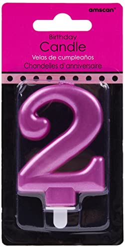 Amscan 9901784 - Zahlenkerze 2, Höhe 9,3 cm, Sparkling Celebrations, Tortenkerze, Kuchenkerze, Geburtstag, Dekoration