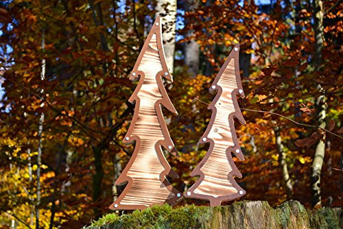 Unbekannt 2 Tannenbäume 42cm&57cm Holz Metall Edelrost Rost Holzfigur Rostfigur Deko Dekoration Deko-Idee Winterdeko Rostdeko Holzdeko Geschenk-Idee Geschenk