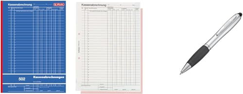 Kassenabrechnungsbuch 502 / Kassenbuch / A4 / 2x 50 Blatt + Touchpen Kugelschreiber mit Gravur