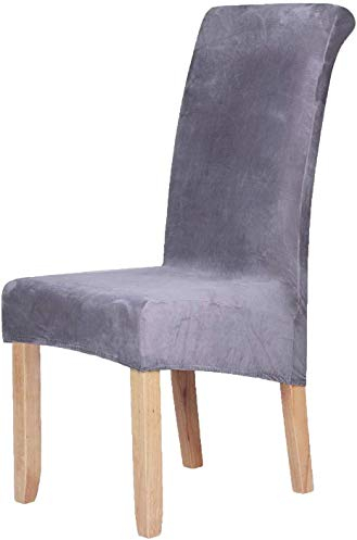Homaxy Samt Stuhl Deckt Satz von 4, Stretch Esszimmer Stuhl Slipcover, Spandex Plüsch Stuhl Decken Große Esszimmer Stuhl Protector (grau)