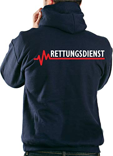 FEUER1 Hoodie Navy, Rettungsdienst mit roter EKG-Linie M