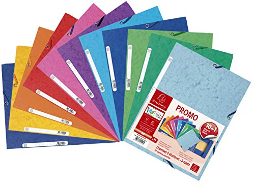 Exacompta 55501AMZE 11er Pack Premium Einschlagmappe. Aus extra starkem Colorspan-Karton mit 3 Innenklappen und 2 Gummizügen DIN A4 farbig sortiert Sammelmappe Dokumentenmappe für Büro und Schule