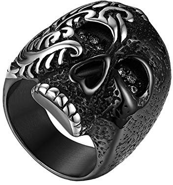 Flongo Herrenring Männer Ringe Siegelring Bandring Daumenring, Edelstahl Biker Siegel Ring Schwarz Totenkopf Schädel Schmuck Herren-Accessoires Größe 65