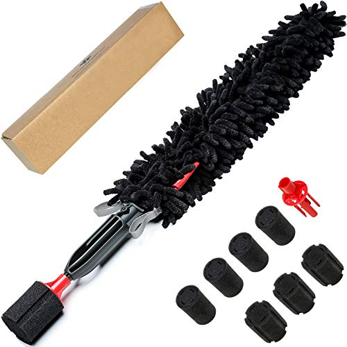 WoollyWormit All-in-One Auto-Rad-Detailing-Bürste mit integriertem Radmutter-Reiniger, Flexible Chenille-Mikrofaser ohne Metallteile, kein Kratzen, für Reifen, Felgen, Motor, Motorrad
