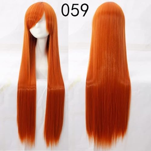 100cm lang gerade 39 '' Anime Lolita Kunsthaar Frauen Cosplay Perücken Halloween Kostüm Zubehör Party Perücken + Mütze 59