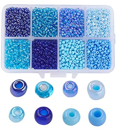 Craftdady Lot de 4200 petites perles en verre 8/0 de 3 mm - Couleurs mélangées - Bleu - Pour la fabrication de bijoux et loisirs créatifs