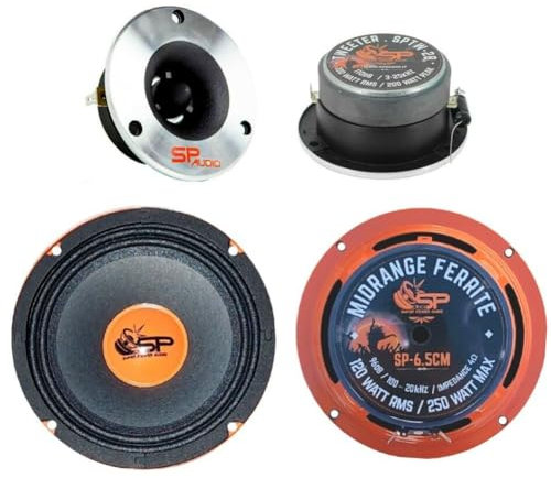 SP Audio Kit auto 2 midrange SP6.5CM da 16,50 cm 4 ohm 120 watt rms 250 watt max + 2 tweeter SPTW28 da 9,40 cm 4 ohm 100 watt rms 200 watt max, kit a coppia