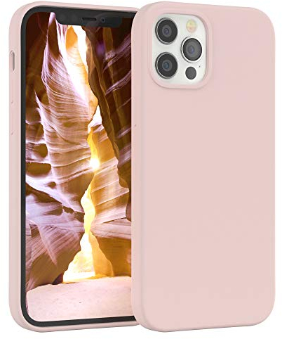 EAZY CASE Premium Silikon Handyhülle kompatibel mit iPhone 12/12 Pro, Slimcover mit Kameraschutz und Innenfutter, Silikonhülle, Schutzhülle, Bumper, Handy Case, Hülle, Softcase, Altrosa, Rosa