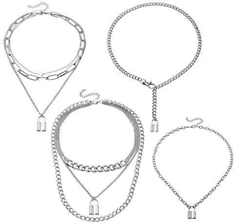 Eigso Choker Halskette mit Schloss Anhänger Punk Look Style Schmuck Accessoires für Frauen Egirl (Silber)