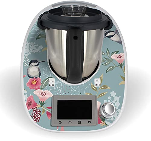 One-Wheel | selbstklebende Folie passend für Thermomix TM5 | Schlag- & Stoßschutz | Klebefolie Design Birds and Flowers Farbe blau | Aufkleber Motiv: Abstrakt