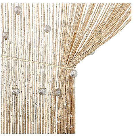 Fadenvorhang, Fadengardinen, Raumteiler Hängend, Kinderzimmer Gardinen Tür Perlen Vorhänge Raumteiler Tür Vorhänge Fliegengitter Schnur Vorhänge, 1pcs Verdunklungsvorhänge(100*200cm) (Champagner)