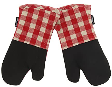 Cuisinart Buffalo Check Oven Mitts - 2 Pack, Red and Ivory Plaid Design - Handle Hot Kitchen Items Safely - Non-Slip Grip Oven Gloves with Insulated Deep Pockets and Hanging Loop