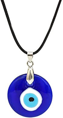 Gilieyer Blue Evil Eye Pendant Necklace, Glass Leather Rope Chain Hamsa Evil Eye Necklace for Women Men Lucky Protection Pendant Evil Eye Jewelry (Blue)