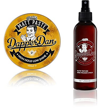 Dapper Dan Matt Paste, High Hold Low Shine Paste for Men 1 x 100ml and Dapper Dan Sea Salt Spray for Matte Textured Finish 1 x 200ml