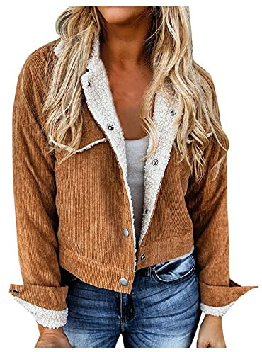 Veste en velours côtelé pour femme - Veste d'hiver rétro vintage en velours côtelé - Loisirs - Manteau court - Veste chaude - Hauts décontractés à manches longues - Pour l'automne et l'hiver - S - XL