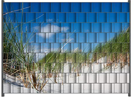 Wallario Zaun Sichtschutz Windschutz für EIN- und Doppelstabmattenzäune in der Größe Breite 2,50m x Höhe 1,80m, Motiv: Düne am Strand unter blauem Himmel