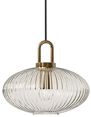 YHtech Glass Pendant Lamp Fixtures Striped Shade Lamp Fittings and U Shape E27 Copper Socket Ceiling Ligh (L)