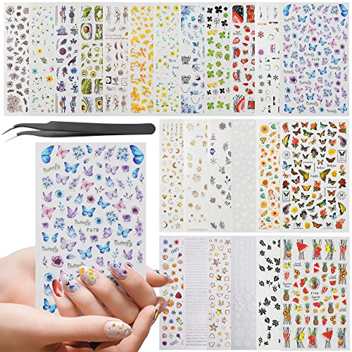Nail Stickers, 24 Large Sheetsstickers for Nails, Self Adhesive Nail Art Sticker Decals for Women Kids Girls