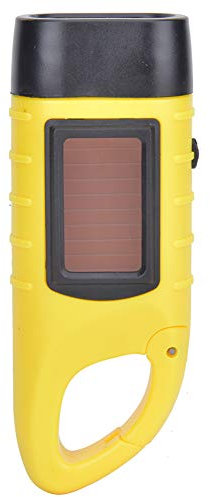 BOROCO Lampe de poche à manivelle solaire, lampe de poche de secours d'extérieur avec mousquetons de suspension pour escalade, camping, randonnée(Jaune)