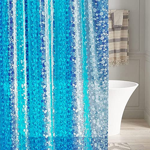 LEMON CLOUD Duschvorhänge PEVA Wasserdichter Badvorhang Liner 3D-Effekt Blauer Kieselstein Schwerer Duschvorhang mit 3 Magneten, schimmelresistente Badevorhänge mit 12 Haken, 183x200cm