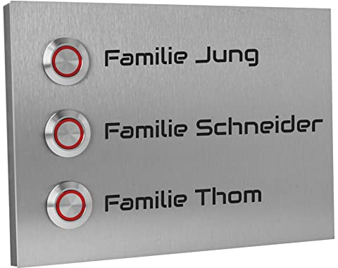 Jung Edelstahl Design Dreifamilienhaus Aufputz Türklingel Bonn1-3AG Klingelschild 17x12 cm Haustürklingel Mehrfamilienhaus mit Gravur Klingel Mehrfamilienhaus
