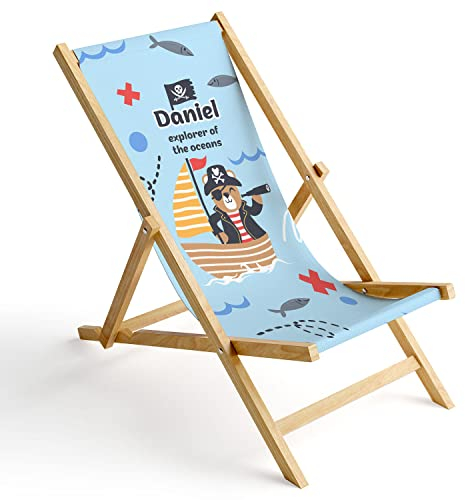 Ferocity Kinder Holz-Liegestuhl Personalisierbar Klappbar Klappliegestuhl Sonnenliege Strandstuhl Wechselbezug Motiv Pirate Bär [119]