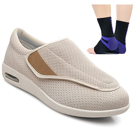 Zapatos para diabéticos para Pies Hinchados Zapatos Obesos para Hombres Mujere Zapatos Ortopédicos Respirable para Ancianos Zapatos Preventivos de Salud Extra Anchos,Beige,39 EU