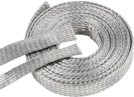 Wire Interfernce Shielding EMI RFI ESD Prevention Tinned Copper Metal Braid Ground Strap Cable Sleeve Mesh Signal Screening Automotive Engine Grounding 7/16 ID (11/16 inch - 8ft)
